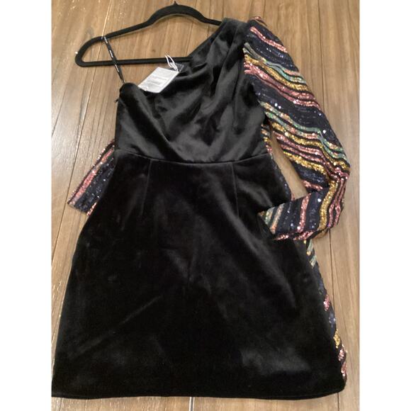 SELF PORTRAIT Stripe Sequin asymmetric one shoulder Mini Dress size 0 NWT - Picture 13 of 15